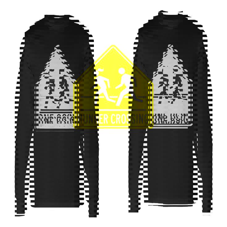 ランナー クロッシング サイン モチベーションを高める 面白い ランニング 長袖Tシャツ