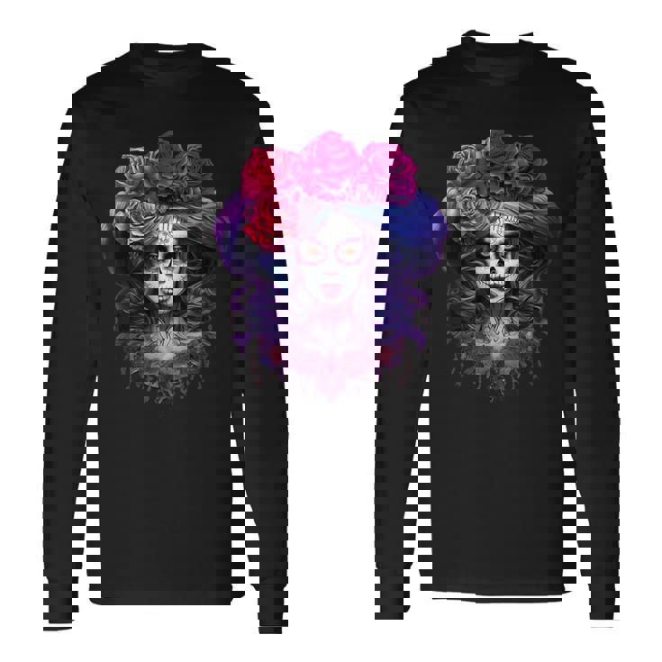 ラ・カトリーナ、ディア・デ・ロス・ムエルトス メキシコの死者の日 長袖Tシャツ