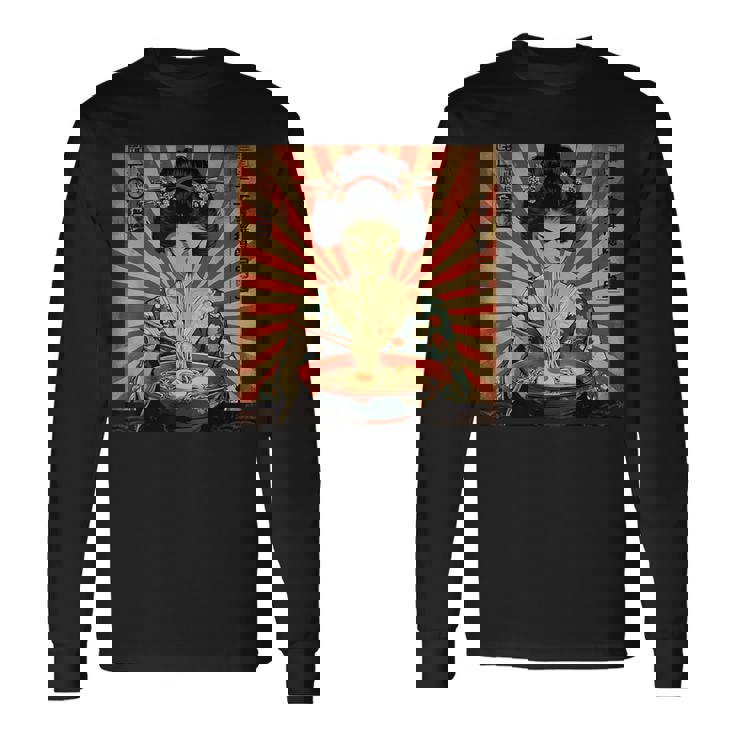 ラーメンをすする芸者 長袖Tシャツ