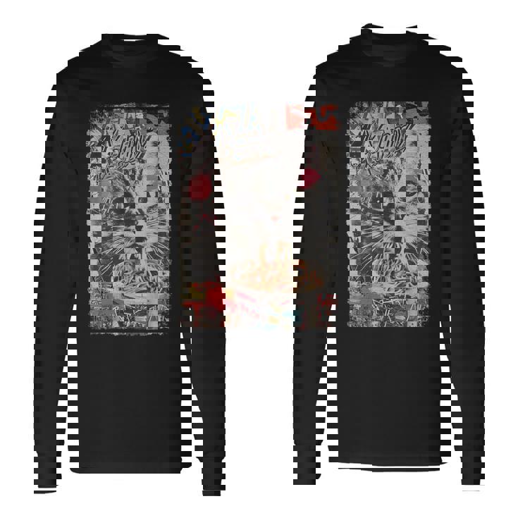 ラーメンヌードル 猫 ヴィンテージ 日本 Hip Hopヒップホップ かわいい オタク レトロ 猫 マンガ アニメ 長袖Tシャツ