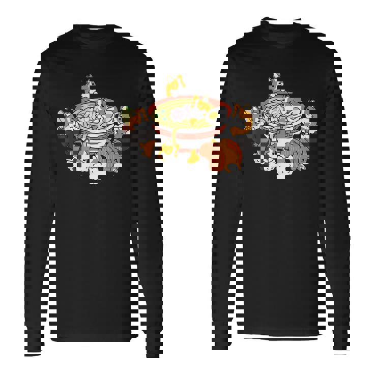 ラーメン寿司ウェルシュ・コーギー・ペンブローク犬 長袖Tシャツ