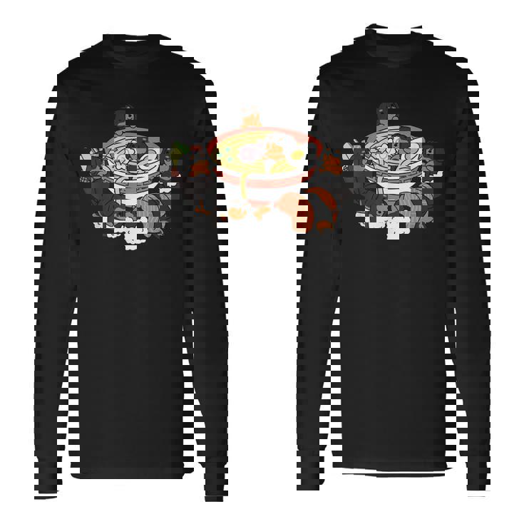 ラーメン寿司ダックスフント犬 長袖Tシャツ