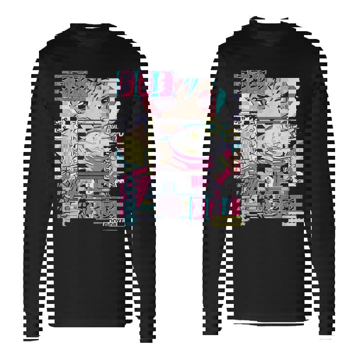 ラーメン屋日本のアニメ・マンガ・コミックパネルaporwave 長袖Tシャツ