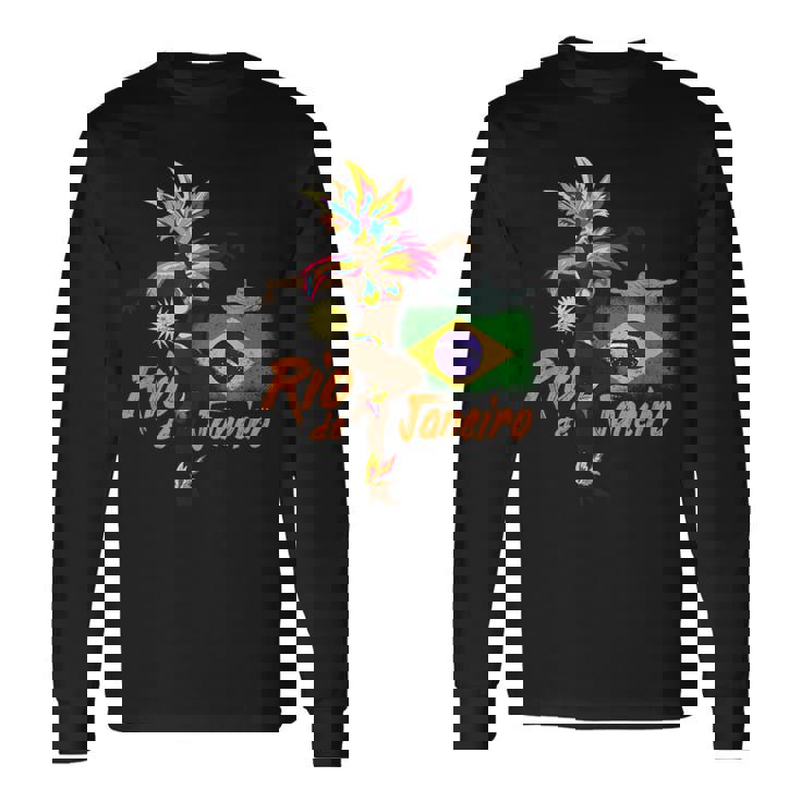 リオデジャネイロブラジルヴィンテージサンバカーニバルダンサーと旗 長袖Tシャツ