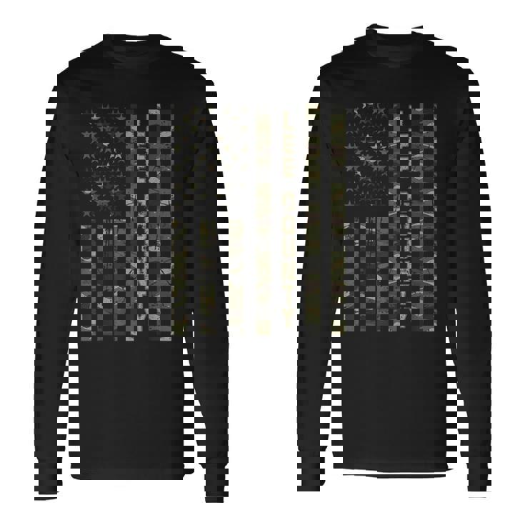 リー郡 アメリカ合衆国 アンティーク調迷彩 米国旗付き 長袖Tシャツ