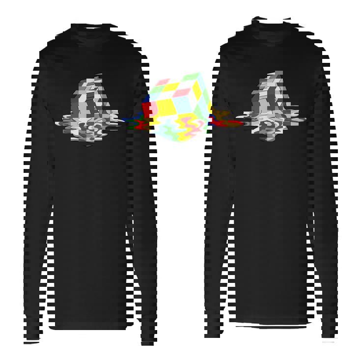 ルービックキューブパズル 溶けるクールなグラフィックデザイン 長袖Tシャツ