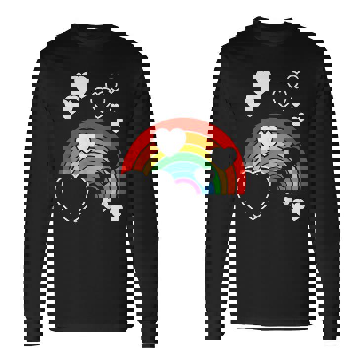 レインボーカラー ホワイト ハート ハート 雨 虹 旗 長袖Tシャツ