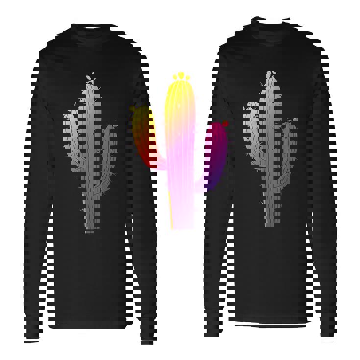 レインボーサボテン 砂漠の夕日と太陽の雰囲気 長袖Tシャツ
