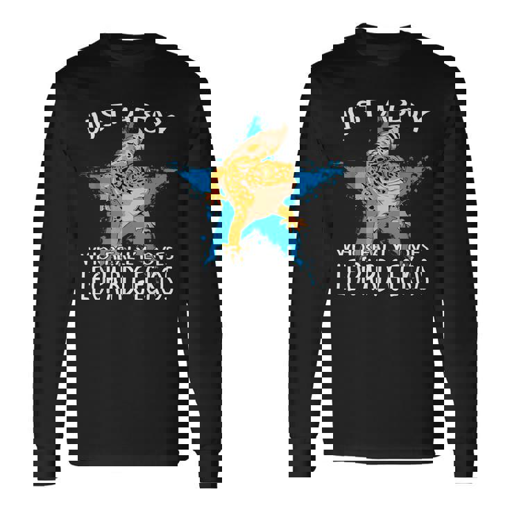 レオパード・ゲッコーが大好きな男の子です。トカゲ 爬虫類 ヒョウモントカゲモドキ 長袖Tシャツ