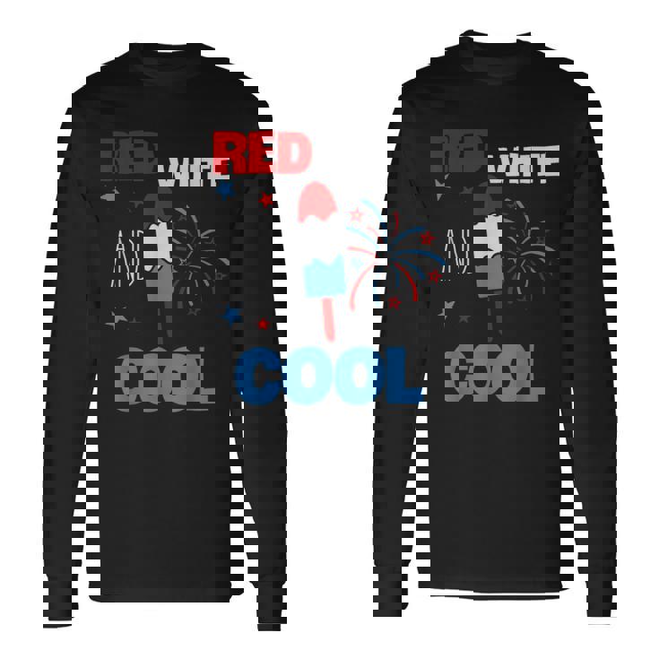 レッド ホワイト クールなアメリカ国旗 アイスキャンディー 面白い 7月4日 長袖Tシャツ