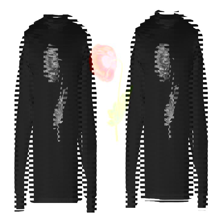 レッドポピーフラワー ボタニカルポピー レッドポピー 長袖Tシャツ