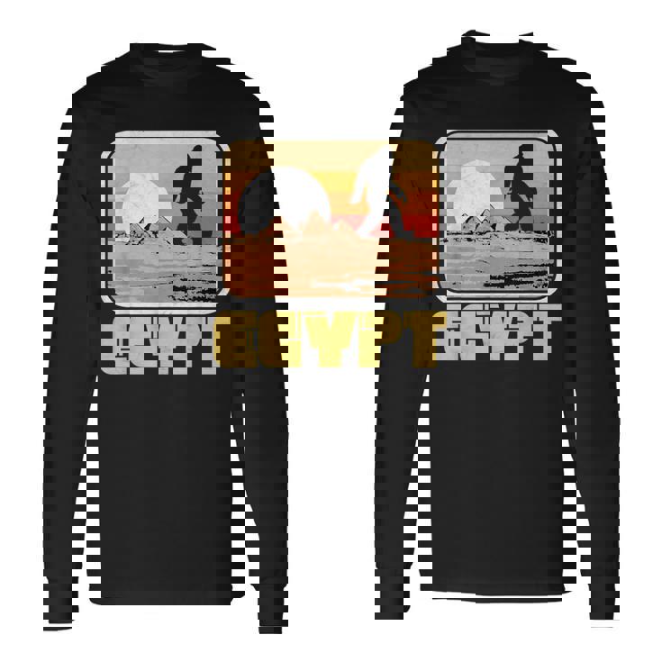 レトロ ビッグフット & ピラミッド エジプト サスカッチ グラフィック 長袖Tシャツ