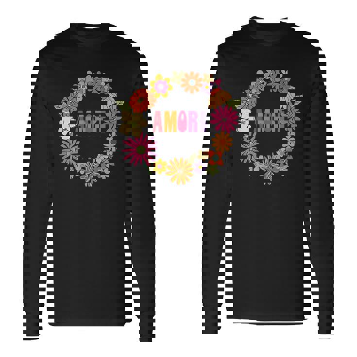 レトロ ボーホー フラワー アモーレ 愛 イタリア語 イタリア 旅行 長袖Tシャツ