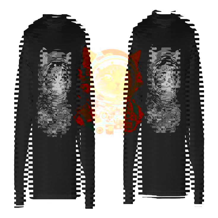 レトロ 宇宙飛行士 猫 長袖Tシャツ