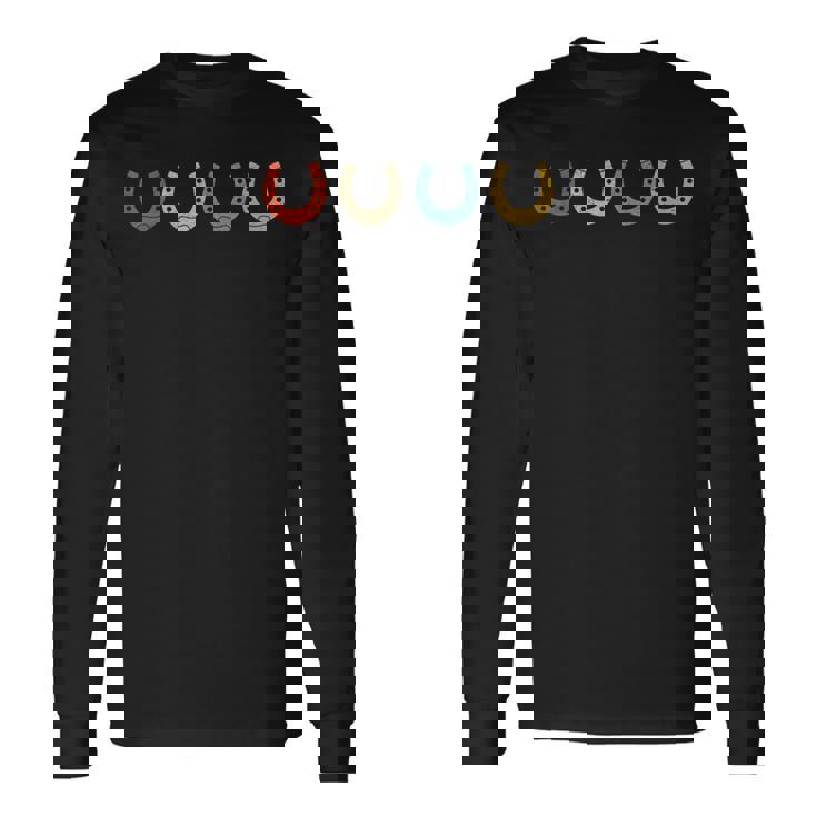 レトロ 蹄鉄 トリミング 馬蹄 蹄鉄 蹄鉄 狩猟 長袖Tシャツ