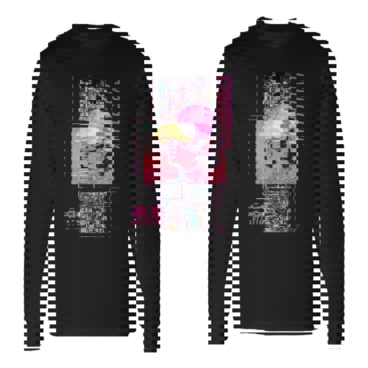 レトロなサイバーパンクヴェイパーウェーブ の 美学を取り入れた日本のサイバーパンクアニメ 長袖Tシャツ