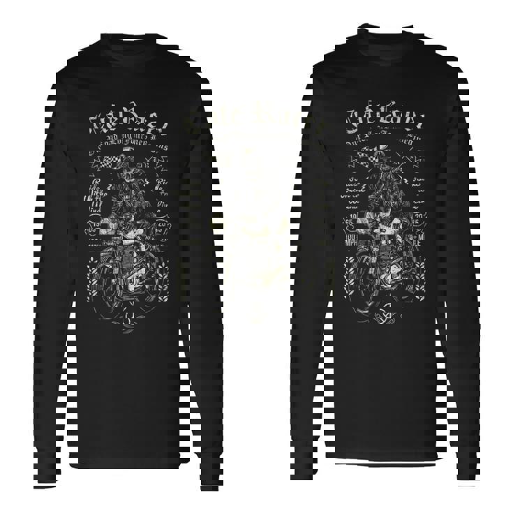 レトロなヴィンテージカフェレーサー オートバイ スカル ライブライドバイカー 長袖Tシャツ