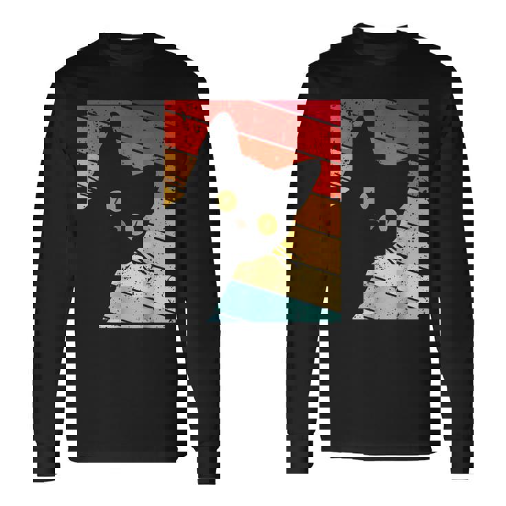 レトロな黒猫、ヴィンテージスタイルの黒猫。 長袖Tシャツ