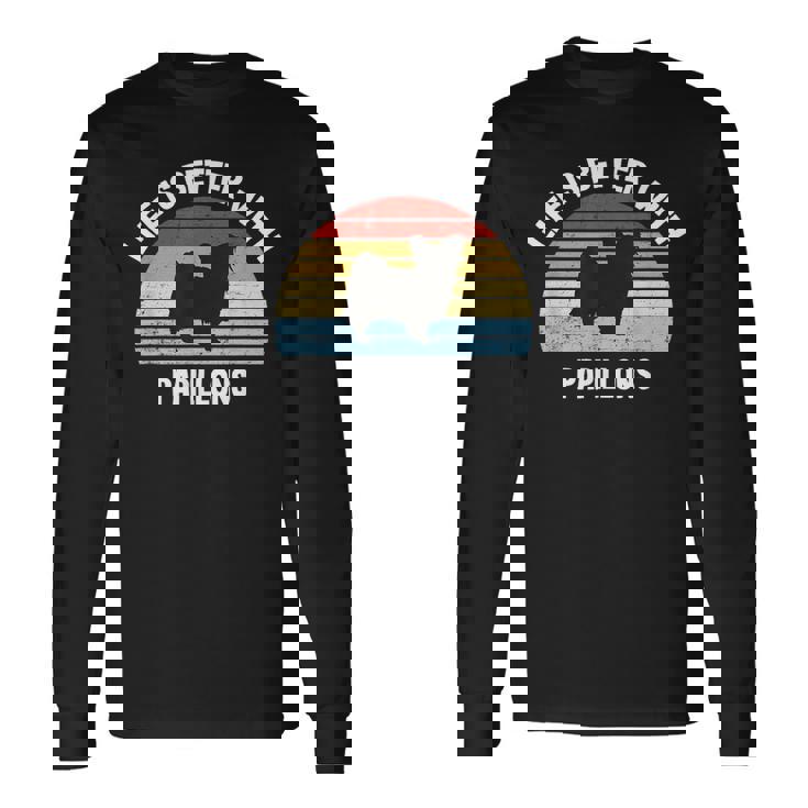 レトロパピヨン 犬 ギフト 長袖Tシャツ