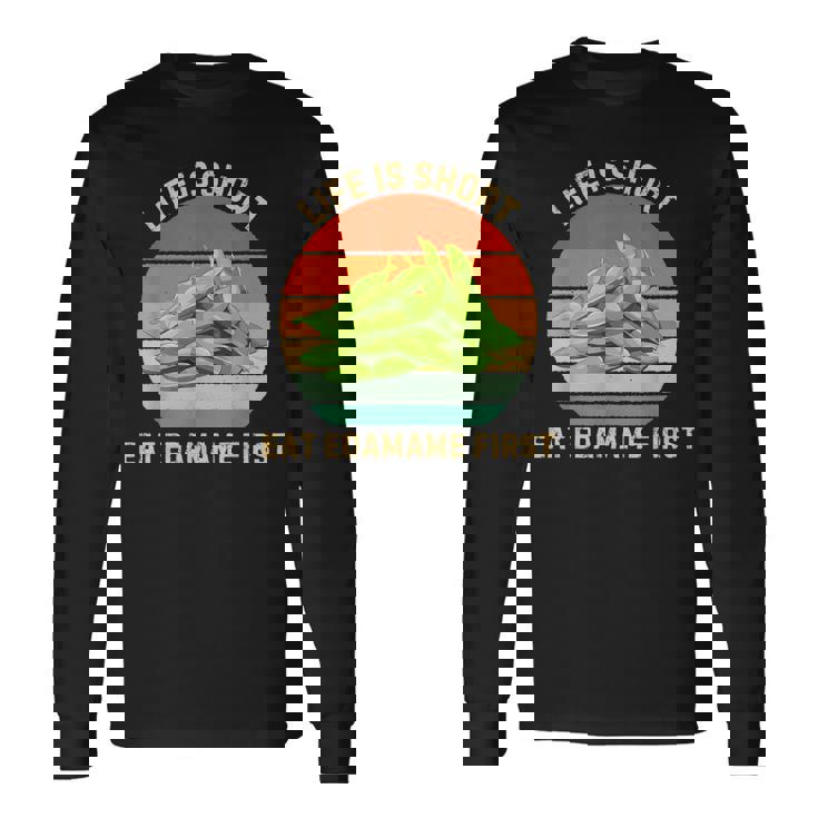 レトロライフは短く食べる 枝豆 はじめて枝豆 食べ物好き 長袖Tシャツ