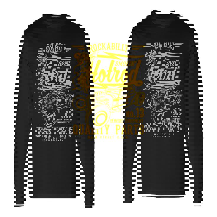 レトロヴィンテージスタイルのホットロッドロカビリーアンティーク調デザイン。 長袖Tシャツ