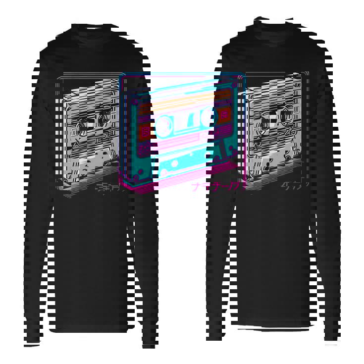 レトロヴェイパーウェイブカセット ロフィ アニメ 日本の美学 長袖Tシャツ