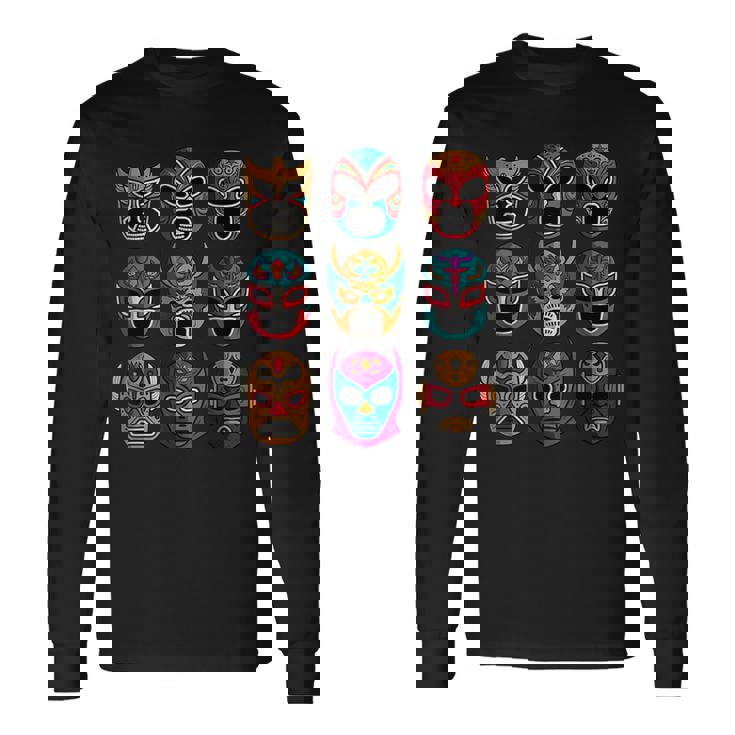 レトロ・ルチャ・リブレ フリースタイル・レスリング・ファイター 長袖Tシャツ