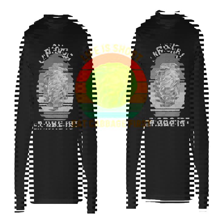 レトロ生活は短い。キャベツはじめてのキャベツ料理好き 長袖Tシャツ