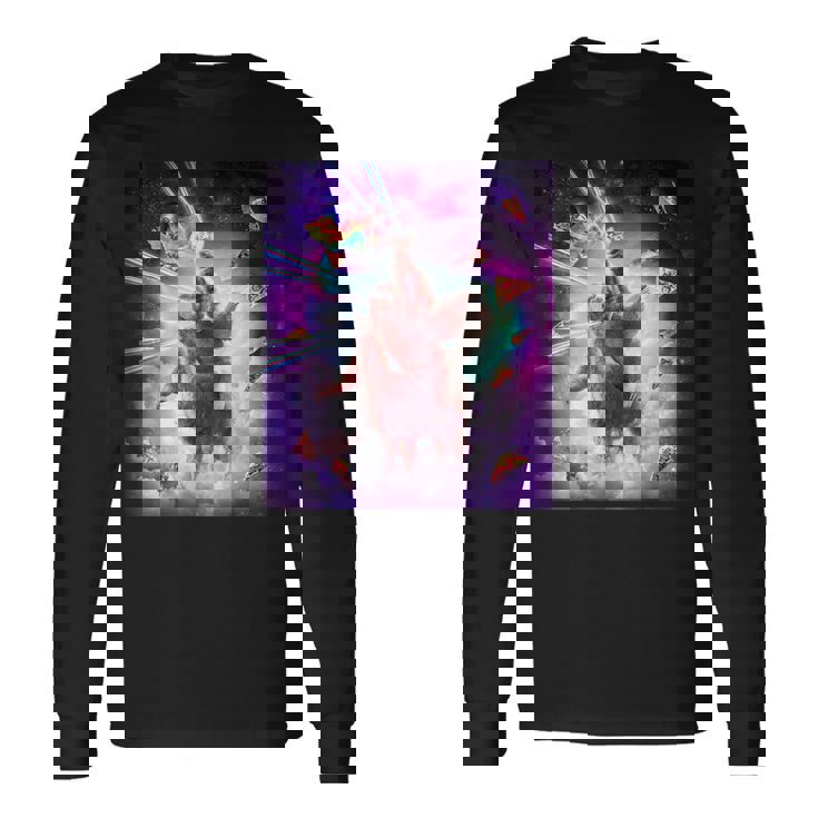 レーザーアイズスペースキャットライディングナマケモノ、ラマ-レインボー 長袖Tシャツ