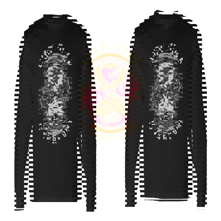 ロストタイム、トラディショナル、オールドスクール砂時計タトゥーデザイン 長袖Tシャツ