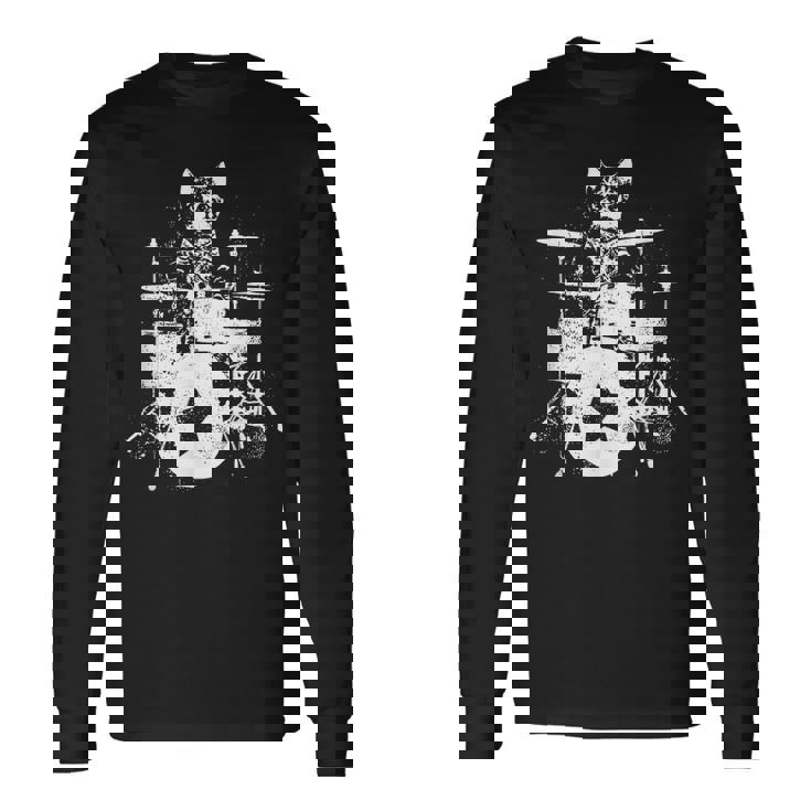 ロックスター ドラマー 猫 ドラム演奏 ミュージシャン バンド 音楽好き 長袖Tシャツ ギフトのアイデア