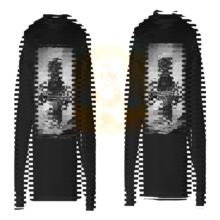 ロットワイラー 犬の筋トレ ウェイトリフティング 長袖Tシャツ