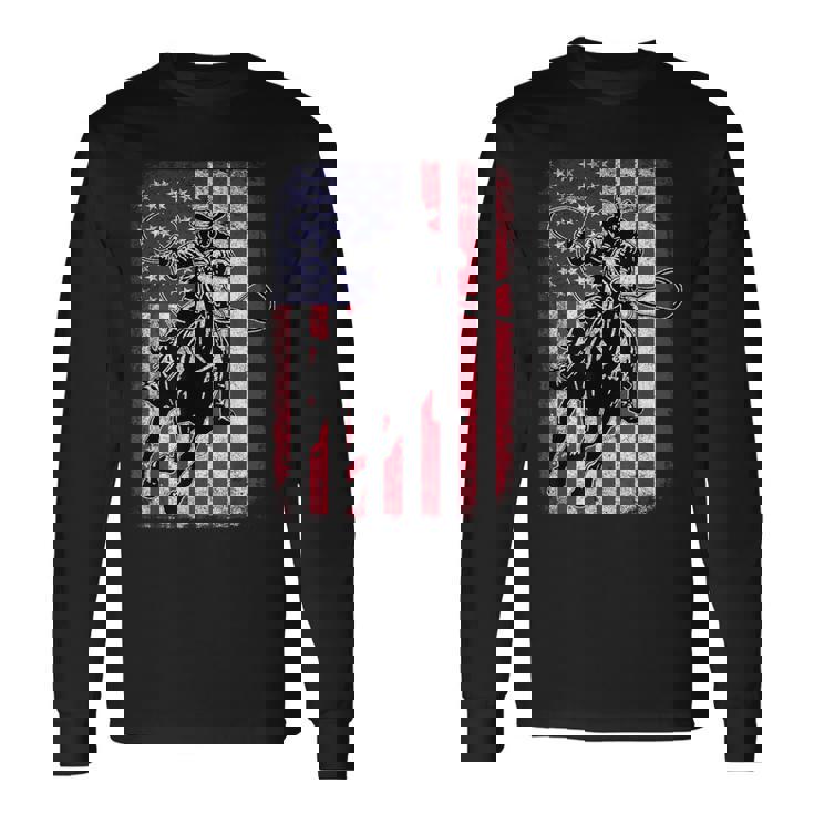 ロデオ 馬 アメリカ国旗 アメリカ カントリー カウボーイ ウェスタン 長袖Tシャツ