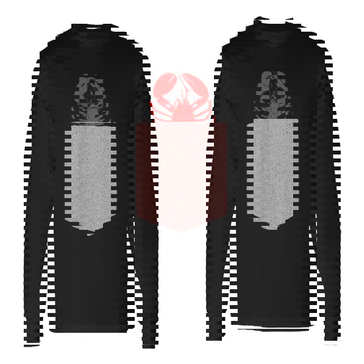 ロブスターデザイン-かわいいポケットアニマルロブスター 長袖Tシャツ