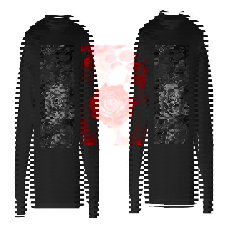 ロマンティックローズ レッド 美的 ゴシックローズ 長袖Tシャツ