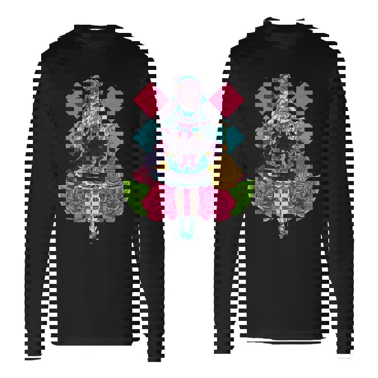 ロリータファッションをテーマにした鳥かごアニメデザイン 長袖Tシャツ