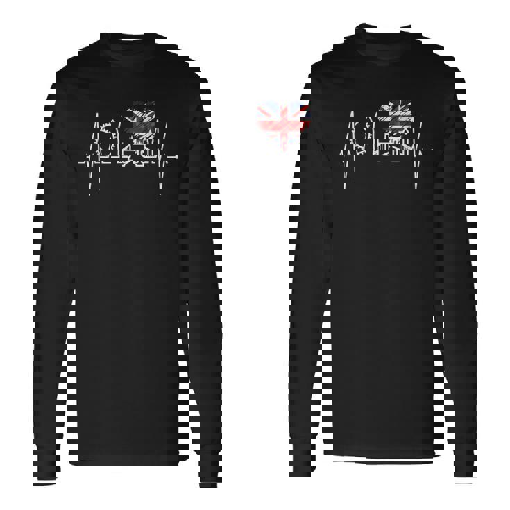 ロンドンのスカイラインハートビートフラッグハート アイラブロンドン 長袖Tシャツ