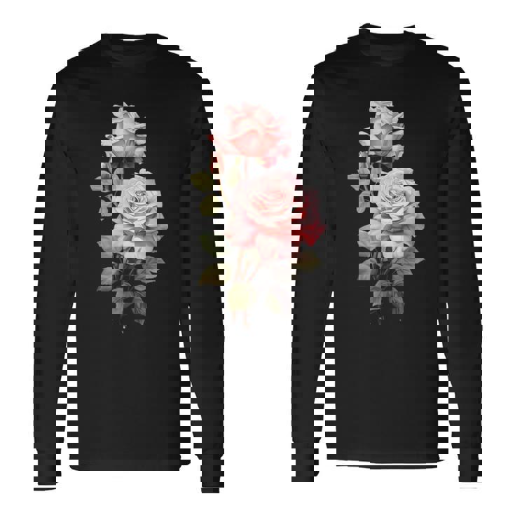 ローズシャツ 美しいピンクのバラとつぼみ 長袖Tシャツ