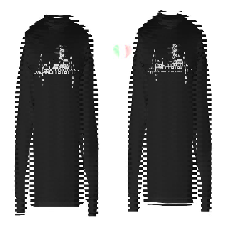 ローマ・コロッセオ・ハートビート・ローマ・スカイライン・ローマ・イタリア・イタリア 長袖Tシャツ