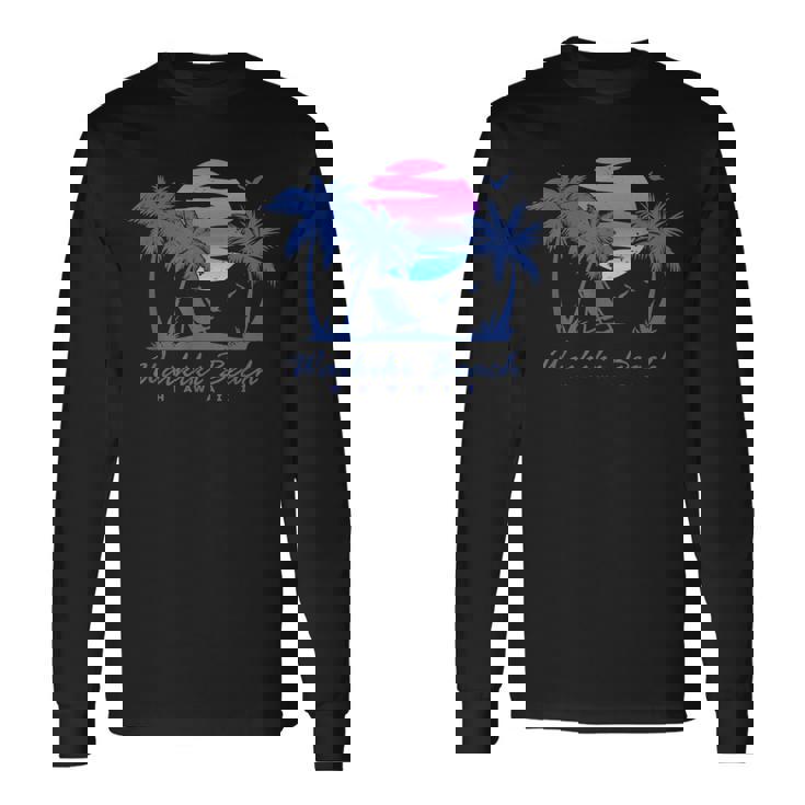 ワイキキ ビーチ ハワイ レトロ ヴィンテージ サンセット ファミリー バケーション 長袖Tシャツ