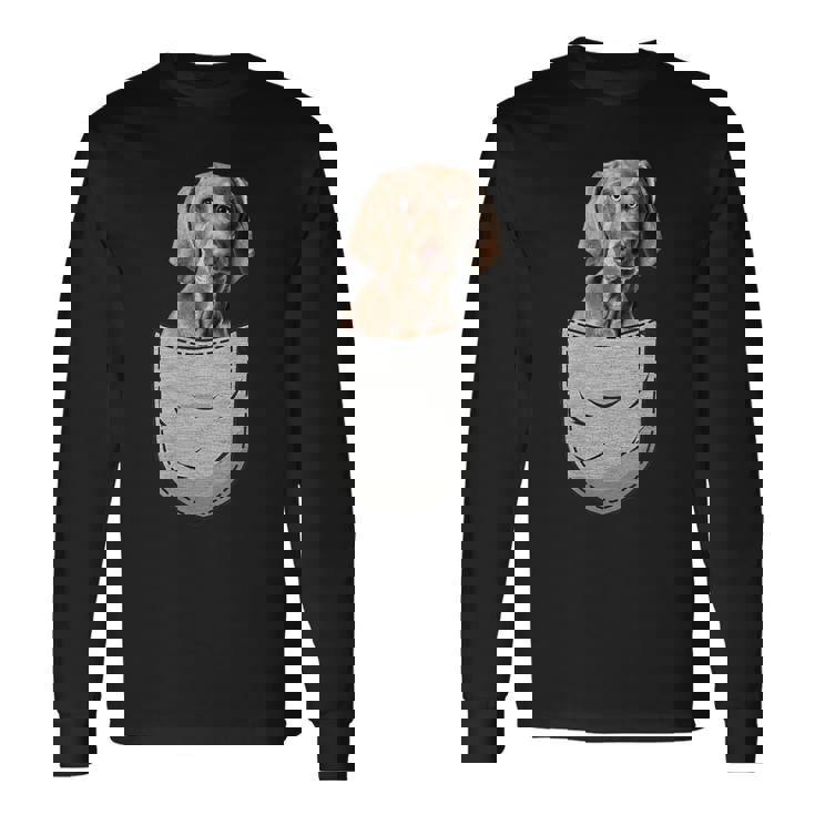 ワイマラナーラナー胸ポケット犬の飼い主 長袖Tシャツ