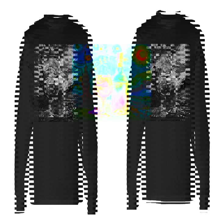 ワイン 酒 面白いtシャツ ゴッホ 星月夜 飲み おもしろ 飲み会 のんべえ メンズ 居酒屋 ネタ 長袖Tシャツ