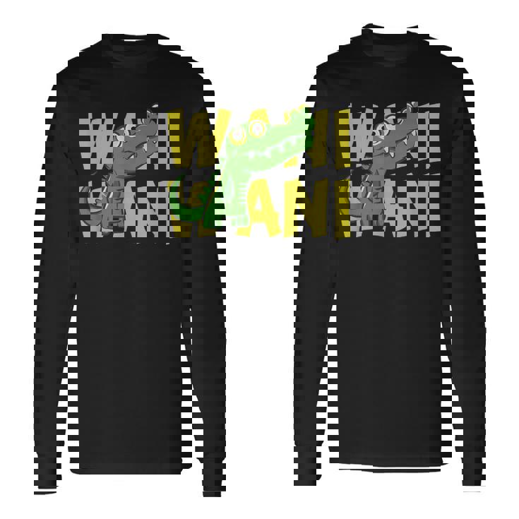 ワニ 鰐 クロコダイル イラスト 爬虫類 おもしろ かわいい おしゃれ ワニ好き 長袖Tシャツ