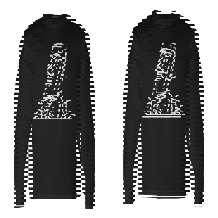 ワンラインアート モアイ像 長袖Tシャツ