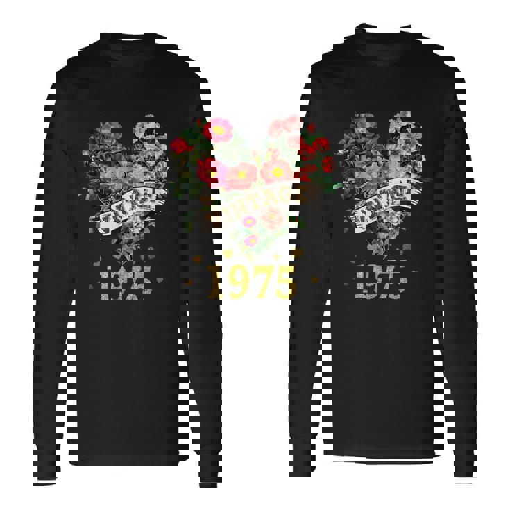 ヴィンテージ 1975年 楽しい かわいい 花柄 花 ラブハート 49歳の誕生日 長袖Tシャツ