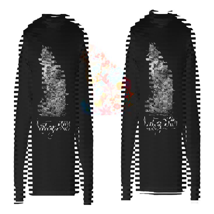 ヴィンテージ 2000 花柄 花 猫好き 24時間 誕生日 長袖Tシャツ