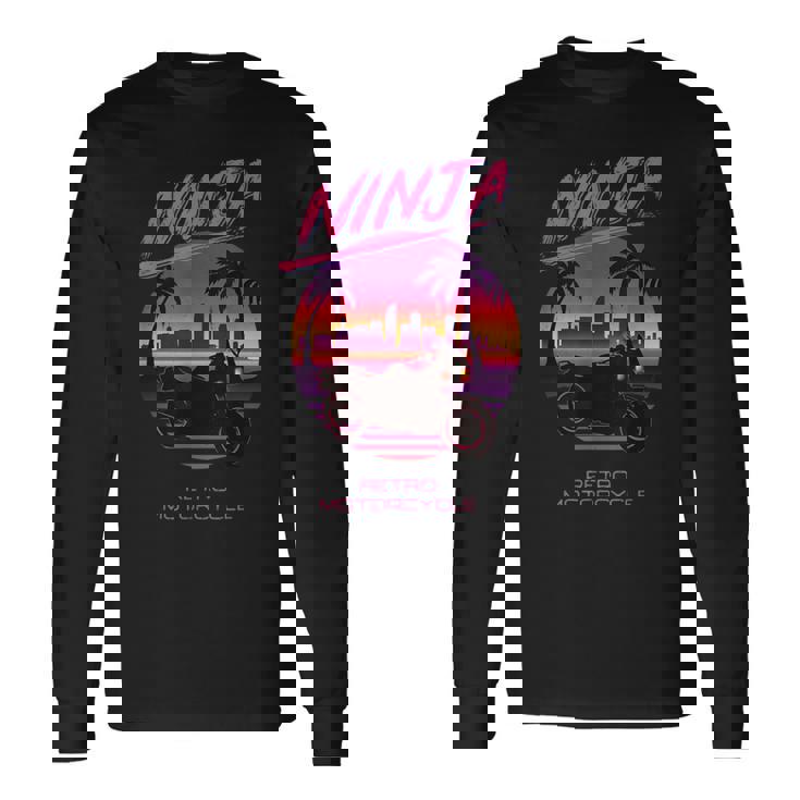 ヴィンテージ Ninja スポーツバイク スーパースポーツ 80S 映画 シンセウェーブ マイアミ バイス シティー 長袖Tシャツ