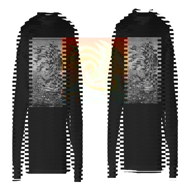 ヴィンテージ ドラゴンキング ギドラ アート 夕日 日本人 キッズ 男性 長袖Tシャツ