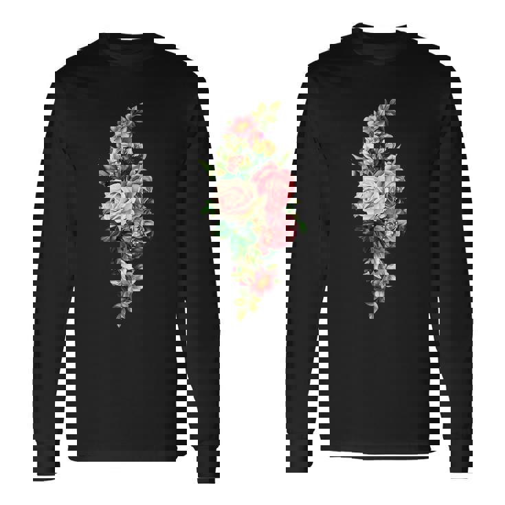 ヴィンテージ フローラル ボタニカル ピンク レッド ホワイト ローズ 長袖Tシャツ