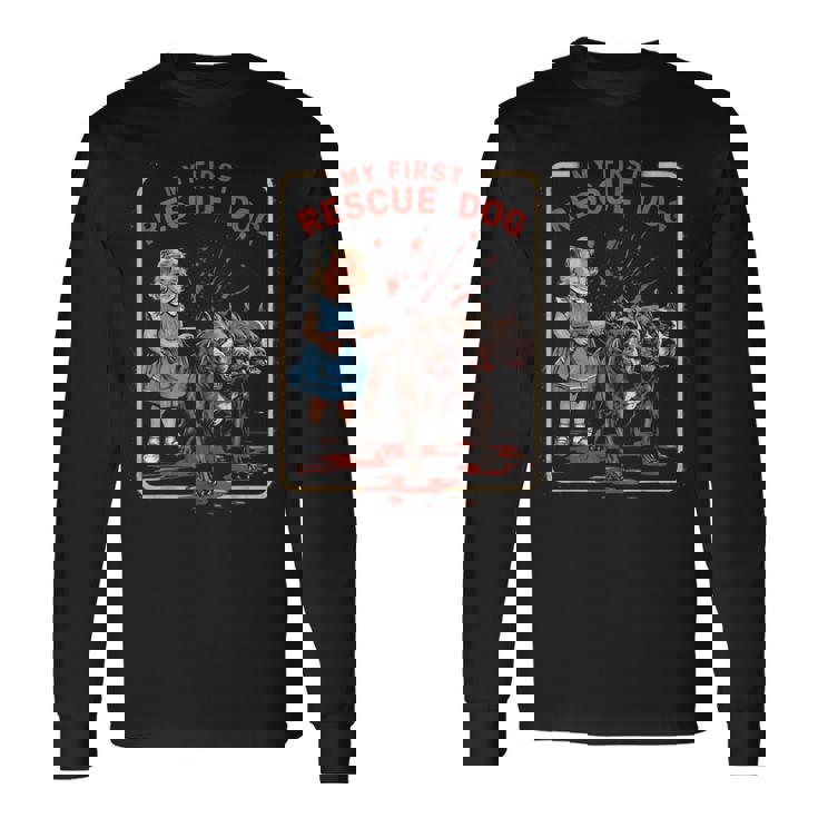 ヴィンテージ ホラー 映画 恋人 レトロ ハロウィン シャツ レスキュー 犬 長袖Tシャツ